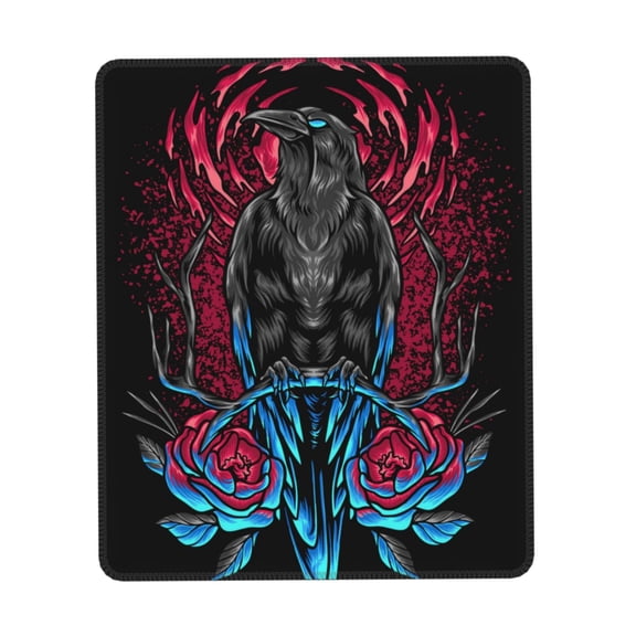 Crow And Flowers Raven Gothic Gaming Mouse Pad 7 x 8.6 in Rectangle Computer Mousepad Mat Non-Slip Rubber Base for Office Laptop PC
