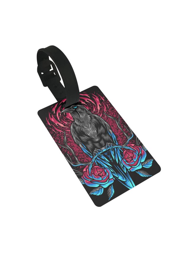 Crow And Flowers Raven Gothic Luggage Tags Suitcases ID Baggage Identifier Card Name Tag for Travel Backpacks Gym Bags
