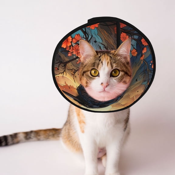Crow And Flowers Raven Moon Art Soft Pet Recovery Collar for Cats Small Dogs, Protective Elizabeth Collar for Post-Surgery, Anti-Lick & Anti-Scratch