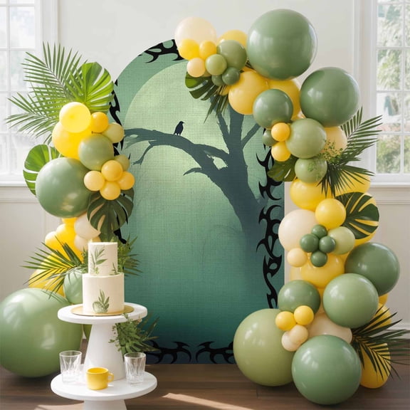 Crow Bare Tree Arch Backdrop Cover, 4FT, Goth Green Foggy Forest Full Moon Spandex Arch Covers Double-Sided Backdrop for Wedding Birthday Party Photo Background Decoration