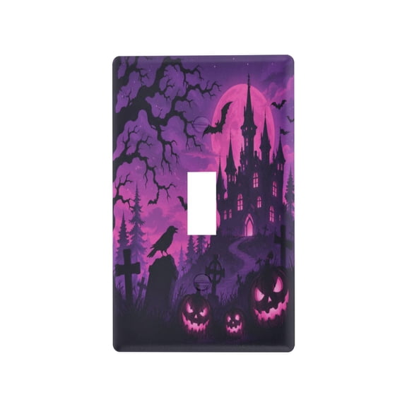 Crow Bat Moon Halloween Decorative Wall Plate, Flame Retardant PC Plastic Light Switch & Outlet Cover with Mounting Screws Fits Toggle Switch