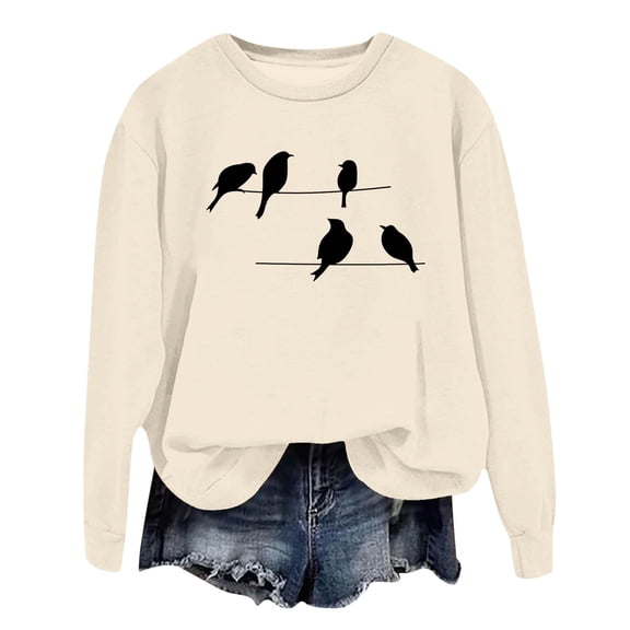 Crow Bird Graphic Women Sweatshirts Novelty Vintage Raven Print Long Sleeve Crew Neck Pullover Shirts Halloween
