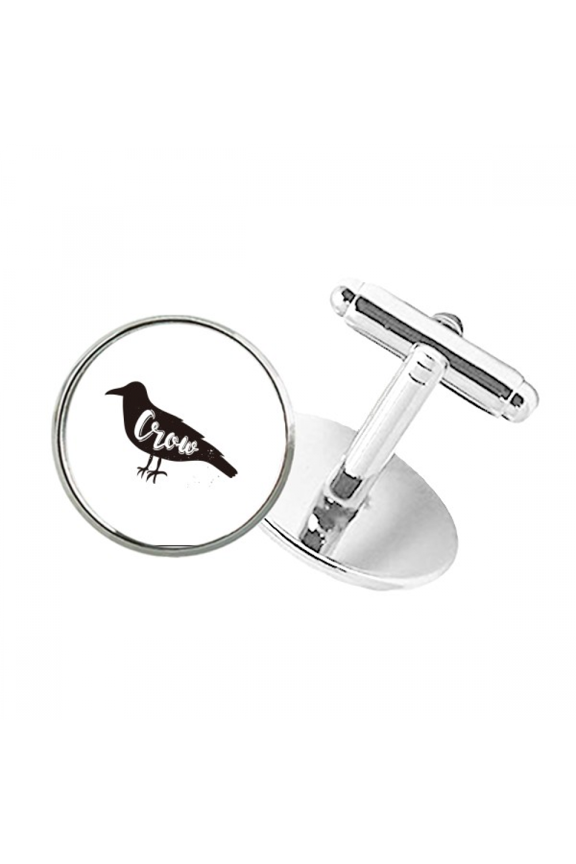 Crow Black And White Animal Round Button Cuff Clip Stud Cufflinks