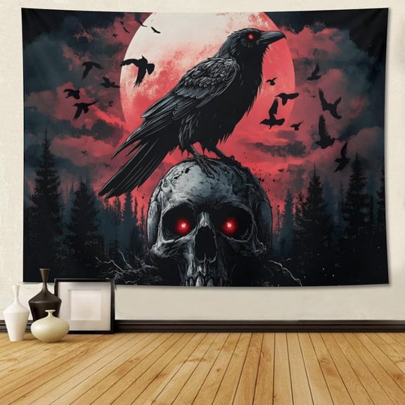 Crow Blood Moon Forest Tapestry Crow Tapestry Raven Tapestry Halloween Tapestry Gothic Tapestries Full Moon Tapestry 50x60 Inch