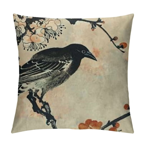A Crow and Blossom by Ohara Koson Vintage Beauty Hidden Zipper Home Decorative Rectangle Throw Pillow Cover Cushion Case Inch Boudoir Design Printed Pillowcase