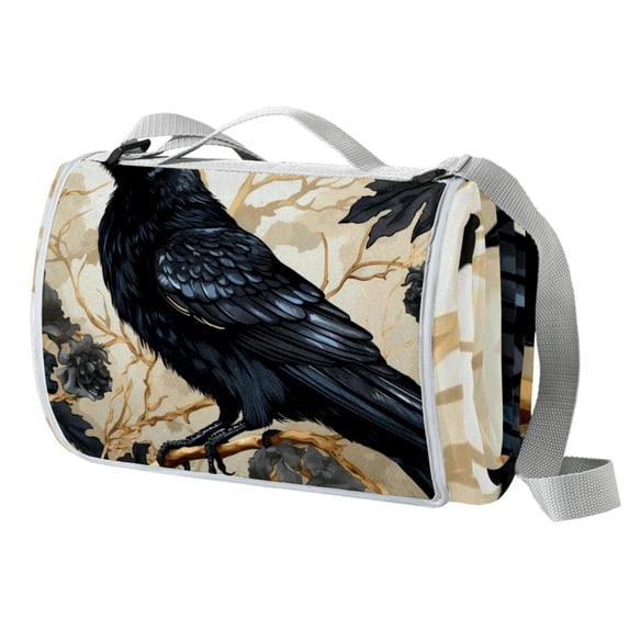 Crow Canvas Picnic Mat Waterproof and Portable Outdoor Blanket for Beach, Camping, Travel - Large Size with Carry Strap - Navy Blue Stripe Design