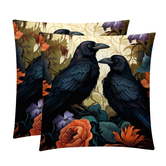 Crow Covers with Unique Patterns, Set of 2 Decorative Throw Pillow Inserts for Sofa Bed Couch, 16x16/18x18/20x20 Inches, Ideal for Home Decor and Gifting