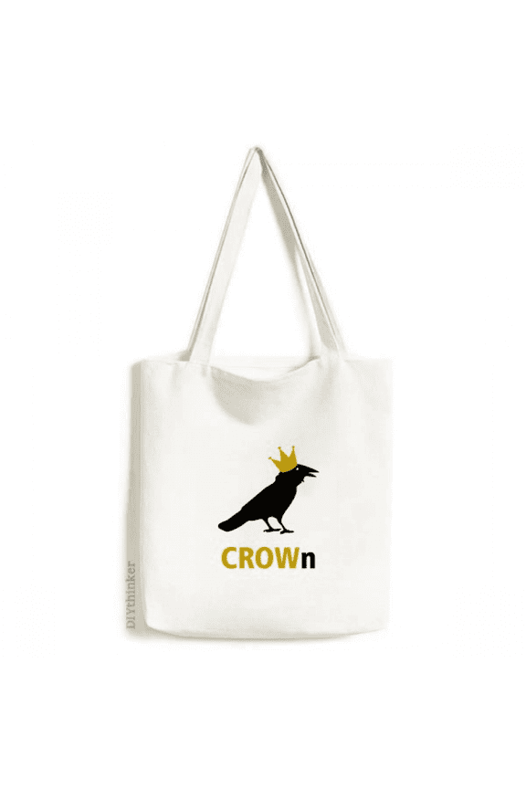 Crow Crown Animal Wing Art Deco Fashion Tote Canvas Bag Shopping Satchel Casual Handbag