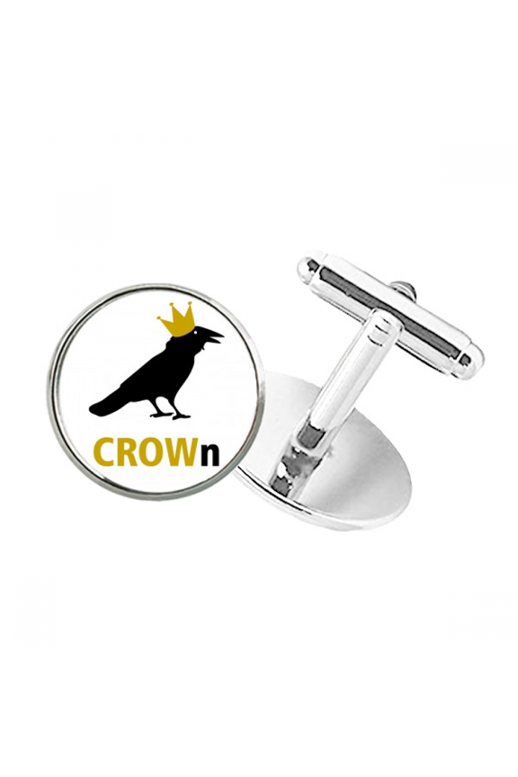 Crow Crown Animal Wing Round Button Cuff Clip Stud Cufflinks