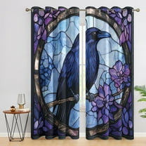 Crow Curtains for Bedroom,Stained Glass Raven Drapes 2 Panels Set, Retro Flower Blackout Curtains for Living Room Home Decor,Patterned Grommet Drapes-52"W x 63"L (Pack of 2)