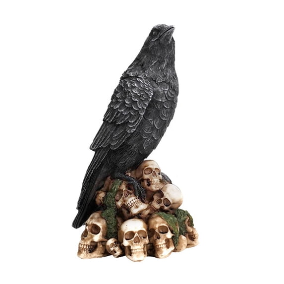 Crow Decor Halloween Decorations - Halloween Gothic Black Crow Standing on Skulls Statue Resin Figurines for Mantle Table Home Decor, Party Supplies
