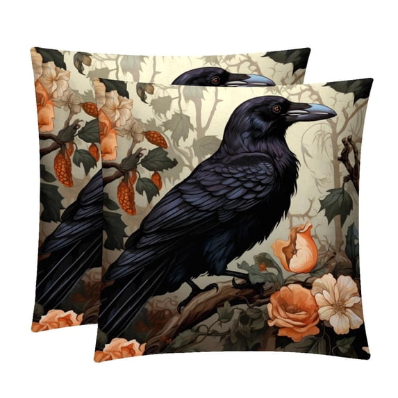 Crow Decorative Pillows Covers Set of 2 - Unique Patterns, 16x16, 18x18, 20x20 Inches - Throw Pillow Covers for Home Decor, Bedroom, Living Room for Various Occasions