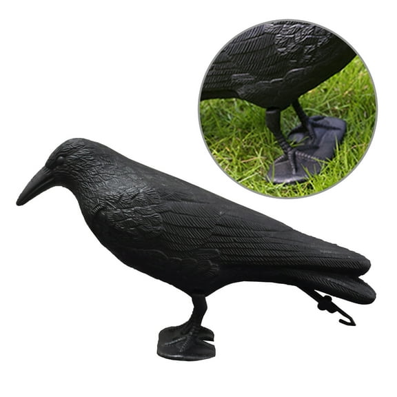 Crow Decoys Black Feathered Crow Standing Simulated Raven Statue Decoys Outdoor and Garden Decorations