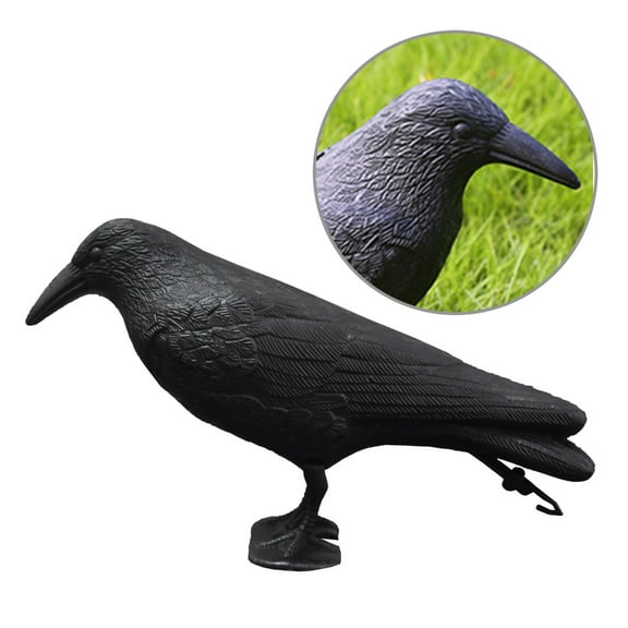 Crow Decoys Black Feathered Crow Standing Simulated Raven Statue Hunting Decoys Outdoor and Garden Decorations