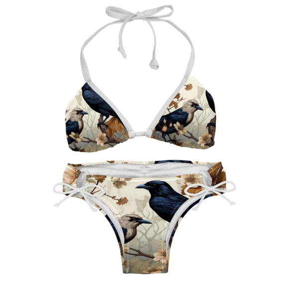 Crow Detachable Sponge Bikini Set | Adjustable Strap One-Piece Swimsuits, Two-Pack
