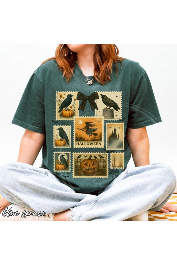 Crow Fall Raven Pumpkin Autumn Spooky Black T-Shirt All Size S-3XL