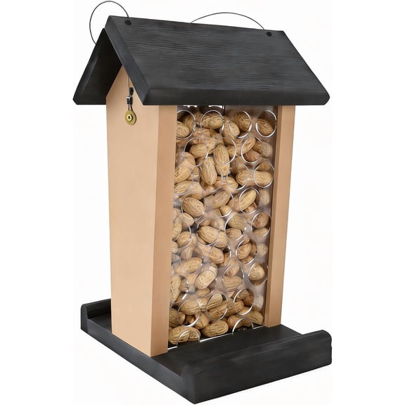 Crow Feeder - Hanging Whole Peanut Bird Feeder, Durable Solid Wood, Attracts Crows, Woodpeckers, Large Birds & Blue Jays - Outdoor Garden, Yard Use