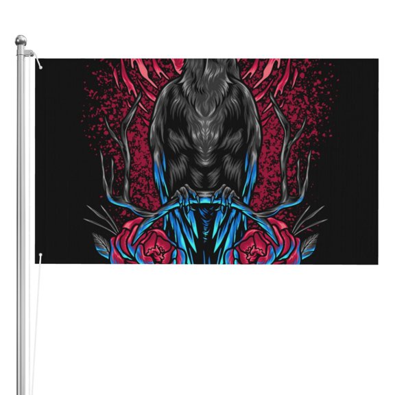 Crow And Flowers Raven Gothic Double Sided Flag 3x5FT Reversible Garden Flag Outdoor Decor for House, Porch, Lawn, Yard, Indoor Wall, Party Decoration