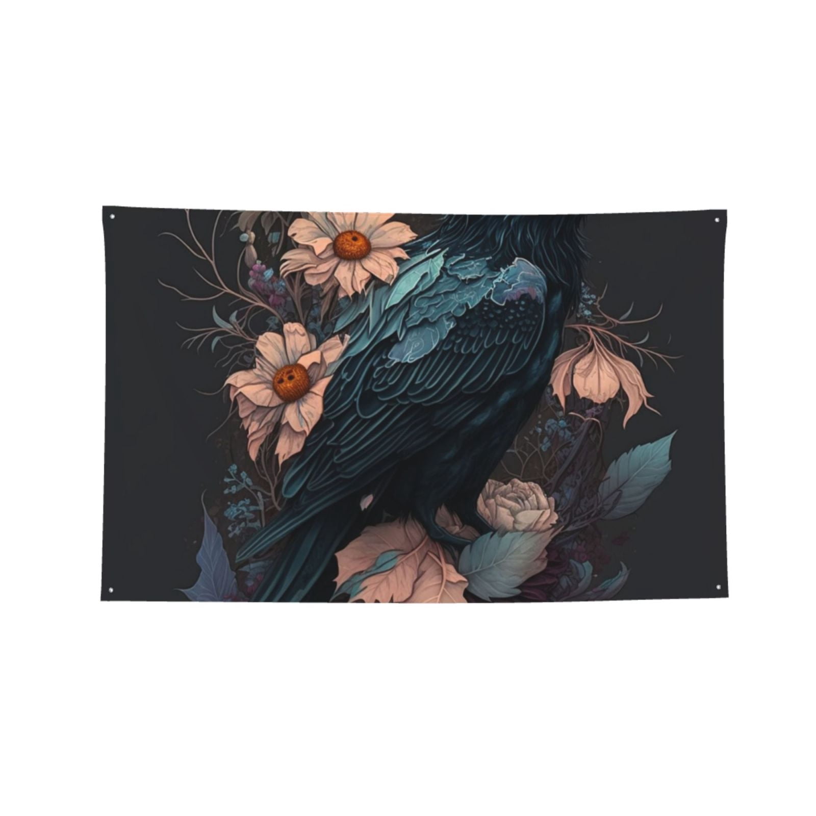 Crow Flowers Raven Gothic Four Hole Decorated Banner Flag for Garden Yard Home Decoration Indoor Outdoor 4x6 Ft