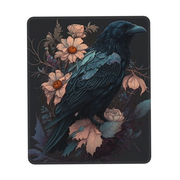 Crow Flowers Raven Gothic Gaming Mouse Pad 7 x 8.6 in Rectangle Computer Mousepad Mat Non-Slip Rubber Base for Office Laptop PC