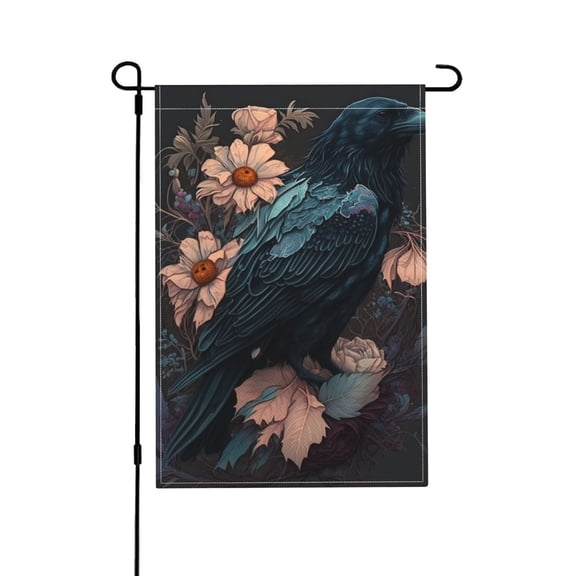 Crow Flowers Raven Gothic Garden Flag Outdoor House Flags 12 X 18 Inch Banner Yard Home Decoration