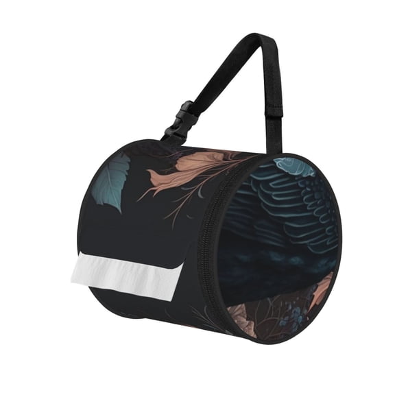 Crow Flowers Raven Gothic Portable Cylinder Toilet Paper Holder Tissue Dispenser Hanging Storage Bag with Strap