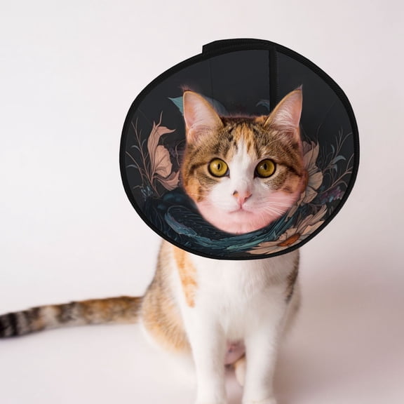 Crow Flowers Raven Gothic Soft Pet Recovery Collar for Cats Small Dogs, Protective Elizabeth Collar for Post-Surgery, Anti-Lick & Anti-Scratch