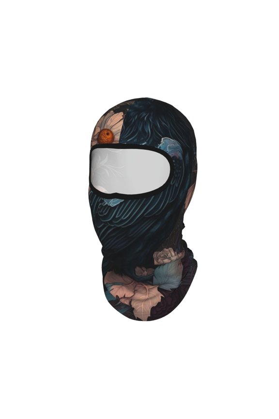 Crow Flowers Raven Gothic Unisex Balaclava Ski Mask Full Face Cover for Cold Weather & UV Protection, Breathable Cooling Helmet Liner