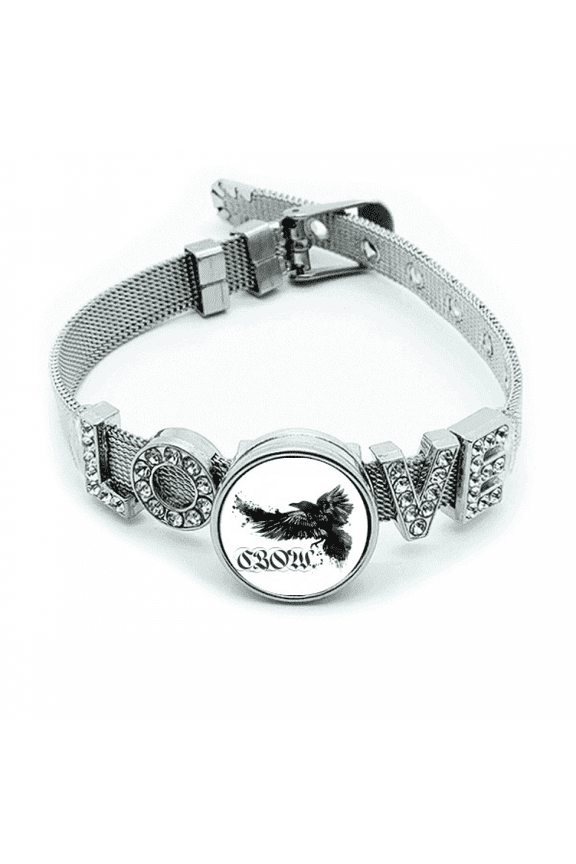 Crow Flying Letter Gothic Wings Bracelet Wristband Crystal Love Adjustable Bangle