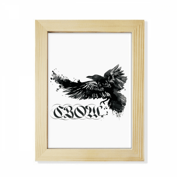 Crow Flying Letter Gothic Wings Desktop Adorn Photo Frame Display Art Painting Wooden