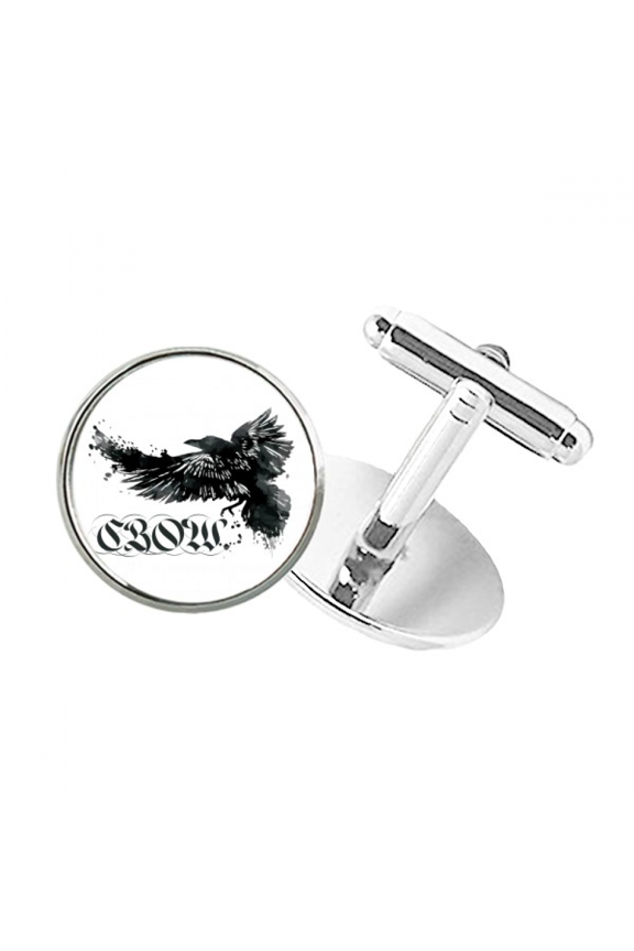 Crow Flying Letter Gothic Wings Round Button Cuff Clip Stud Cufflinks
