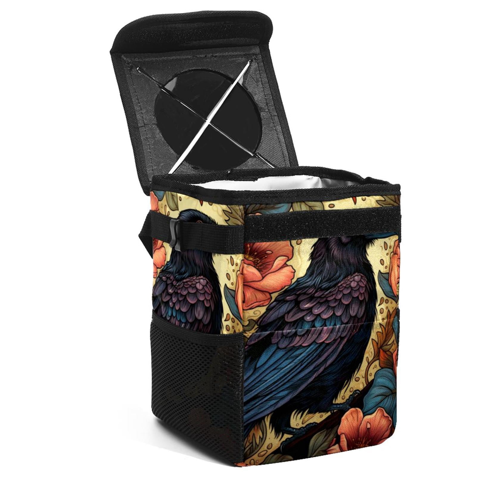 Crow Foldable Car Garbage Can with Lid, Leak-Proof & Hanging Storage