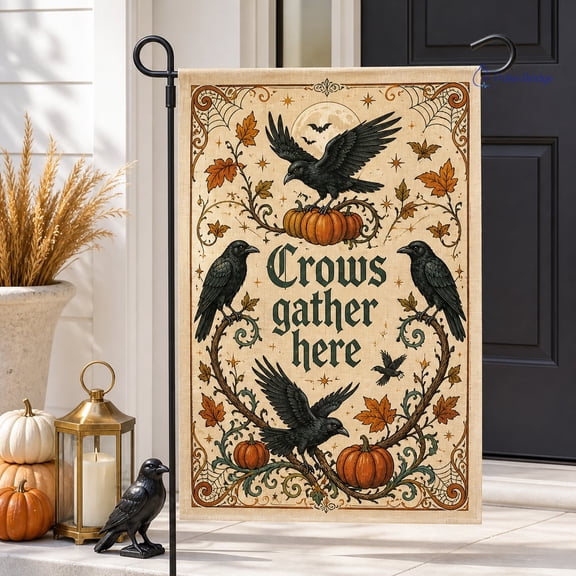 Crow Garden Flag Halloween Decor, Gothic Raven Flag, Witchy Cottagecore Outdoor Decor, Fall Front Porch Yard Decoration