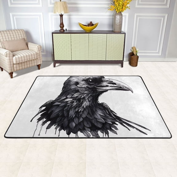 Crow Head Bird Area Rug Washable 72 x 48 Floor Carpet Mat Non Slip for Bedroom Living Room Kids Room Home Decor