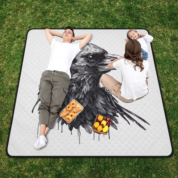 Crow Head Bird Beach Blanket Outdoor Picnic Blanket 78"x 78" Waterproof Foldable for Beach Camping Travel Hiking Grass Lawn Park