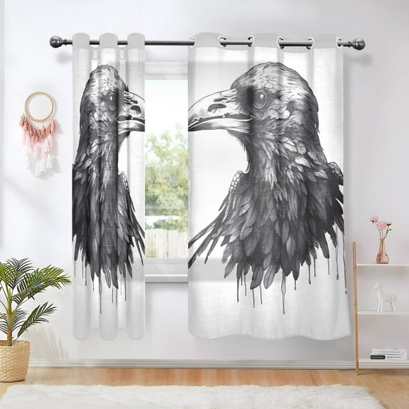 Crow Head Bird Blackout Curtains Thermal Insulation 63 inch Grommet for Bedroom Living Room Bathroom Kitchen Windows 2 Pack