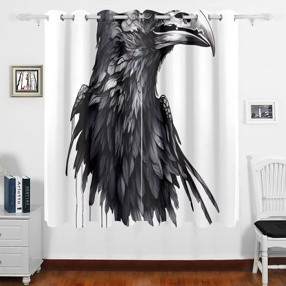 Crow Head Bird Curtains Black Out 63 Inch Length Curtains for Sliding Glass Doors Bedroom Living Room 2 Panels Set