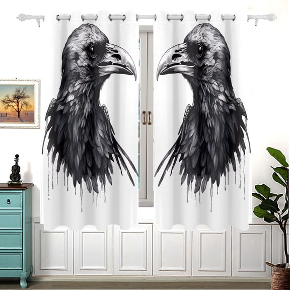 Crow Head Bird Curtains Black Out Curtains for Sliding Glass Doors Bedroom Living Room Bathroom 2 Panels Set