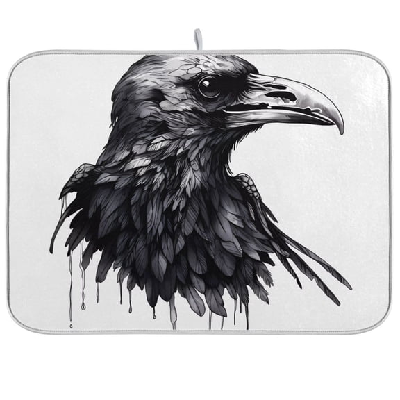 Crow Head Bird Dish Drying Mat Dish Drainer Rack Mats Water Absorbent Non-Slip Easy Clean Heat Resistant for Kitchen Counter