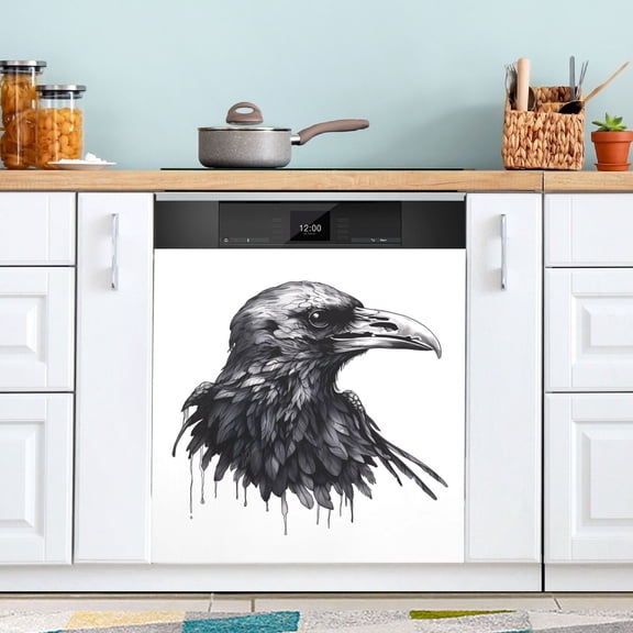 Crow Head Bird Dishwasher Magnetic Covers Magnet Sticker Kitchen Decor Dishwasher Refrigerator Front Door Covers Decorative Magnetic 23" x 26"