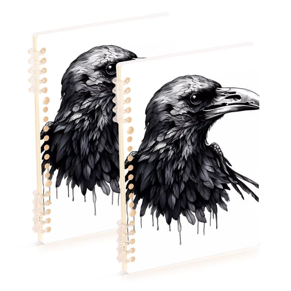Bird Head Black Ring Binder Notebook Journey Note Diary College Ruled Spiral Notebook Study Loose Leaf Paper A5 60 Pages
