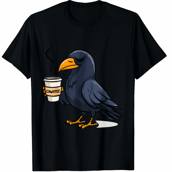 Crow Holding Coffee Black Short Sleeve T-Shirt for Men and Women