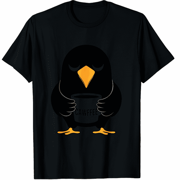 Crow Holding Coffee Black Short Sleeve T-Shirt for Men and Women