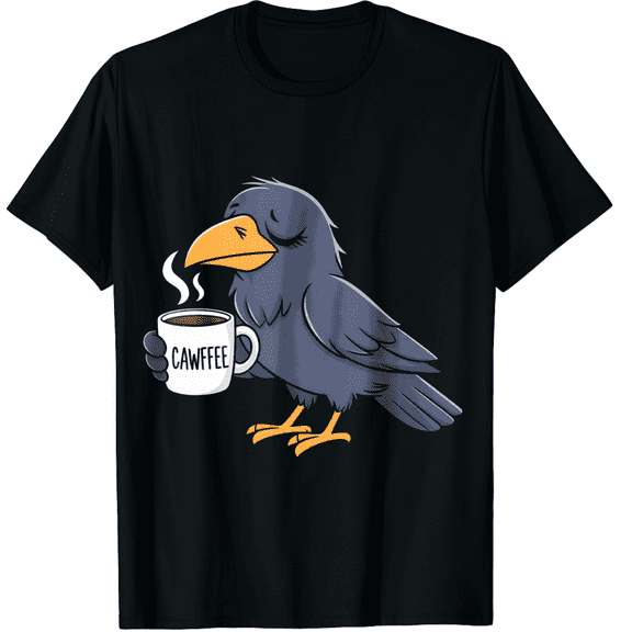 Crow Holding Coffee Black Short Sleeve T-Shirt for Men and Women