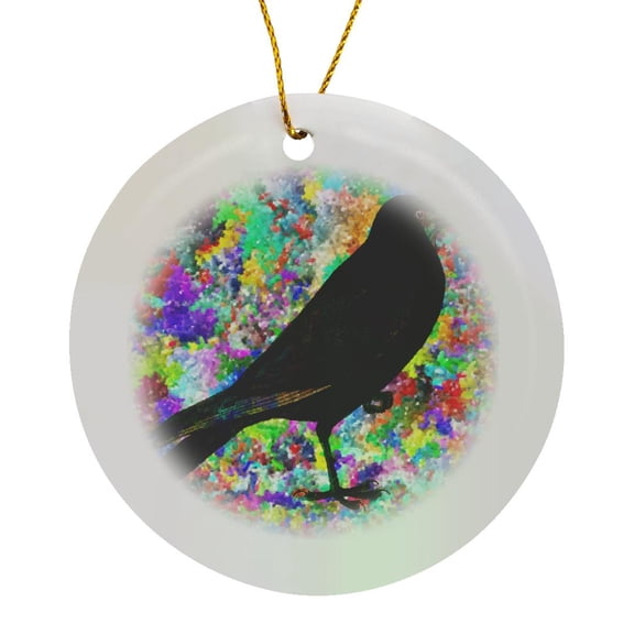 3drose, Crow in an Abstract Pattern by Angelandspot, Circle Porcelain Ornament
