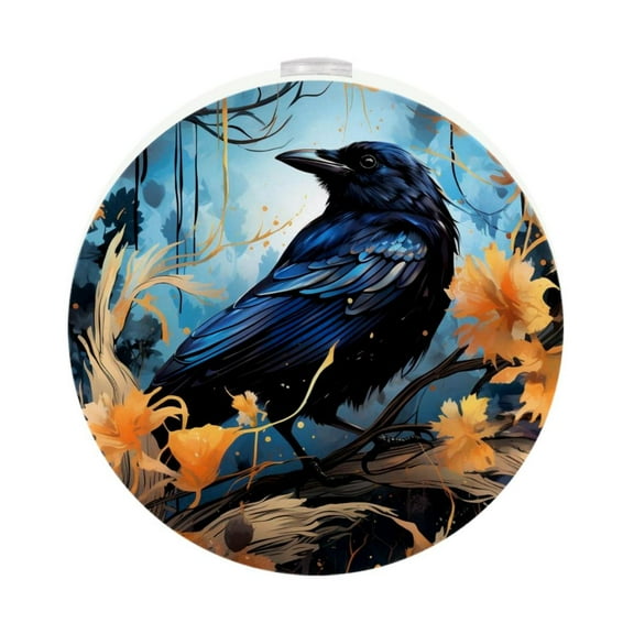 Crow LED Round Night Light-2PCS, Dimmable Plug-in Circle Wall Lamp with Dusk to Dawn Sensor, Energy Saving Warm White Bedside Lighting for Bedroom