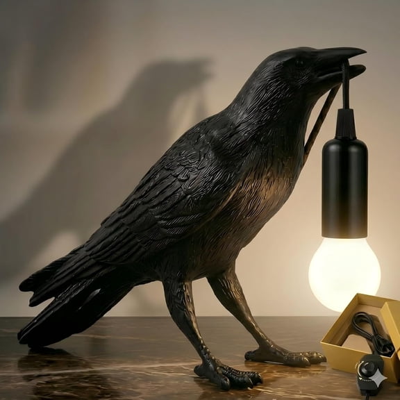 Crow Lamp Gothic Decor, Raven Table Lamp with Adjustable Brightness, Dark Academia Aesthetic Night Light for Bedroom,  Black Bird Lamp, Unique Gift