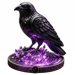 Crow Lamp for Gothic Halloween Decor, Realistic Crystal Night Light, LED Purple Amethyst Mood Lighting, Spooky Mantel Decor, Witchy Shelf Raven Lamp, Fantasy Collection Gift, 8 Inch, Resin