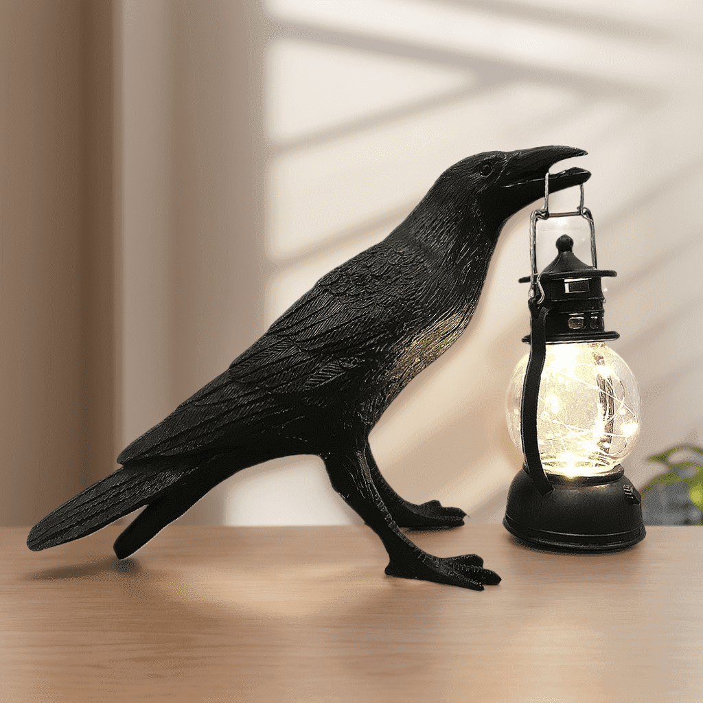Crow Lamp Raven Light, Raven Table Lamps Crow Desk Lamp, Resin Bird Light Lamp with Bulb, Unique Black Raven Crow Decor Table Lamps Light for Bedside Bedroom Living