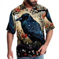 thumbnail image 1 of Crow Men's Button Down Spread Collar Casual Printed Short Sleeve Summer Beach Unisex Shirts, 1 of 6